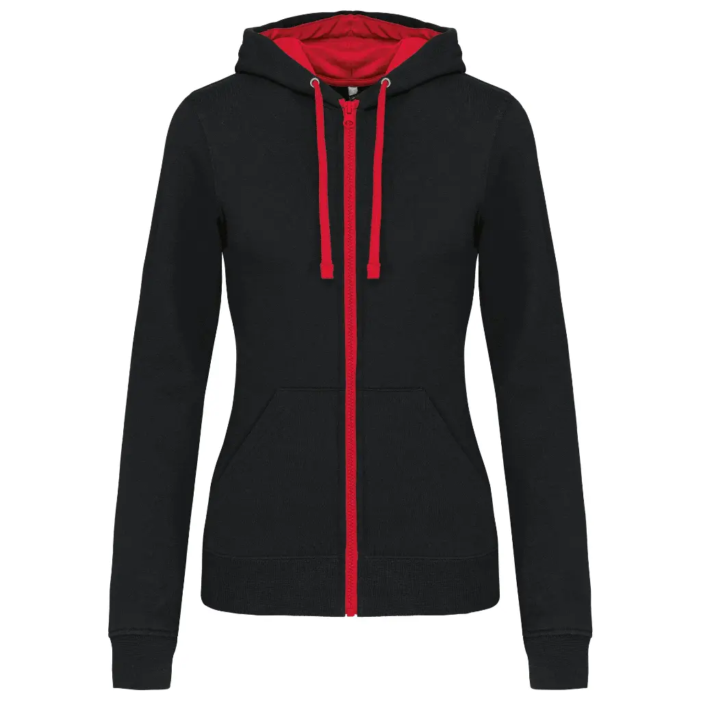 KARIBAN K467 - SWEAT-SHIRT ZIPPÉ CAPUCHE CONTRASTÉE FEMME